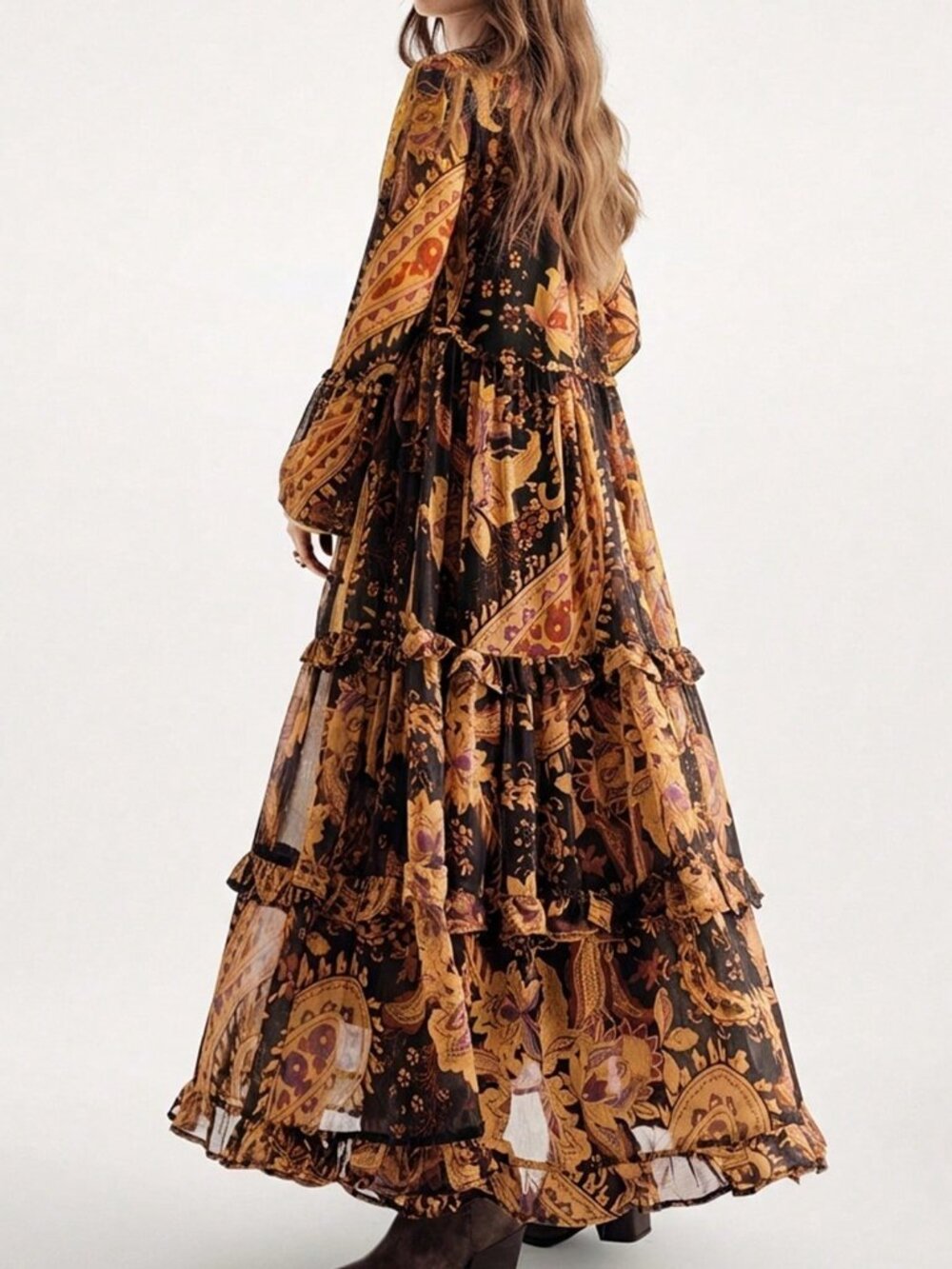 Multicolor Boho Women's Chiffon Flowy Dress - Picture 2 of 7